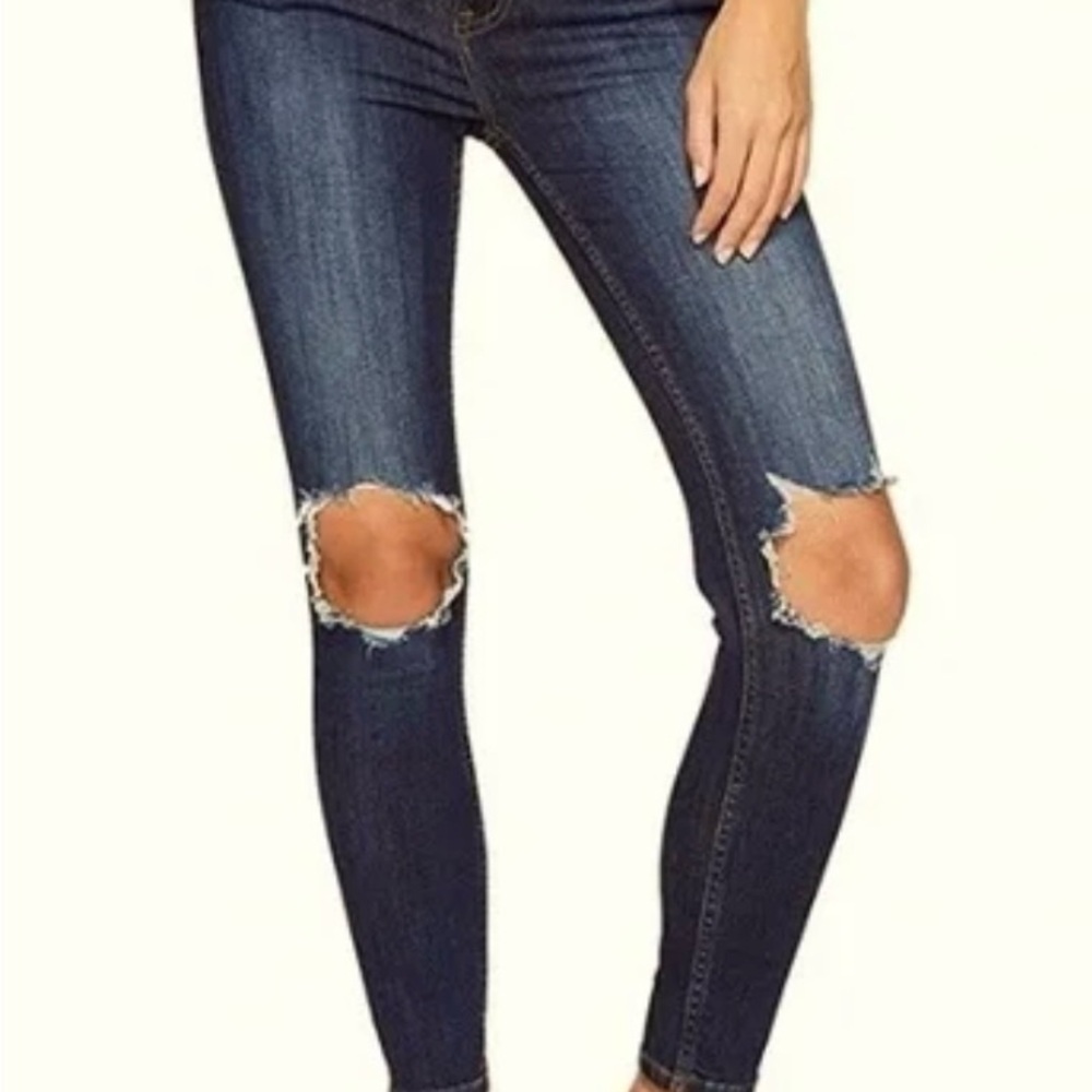 Free People Dark Blue Distressed Skinny Jeans